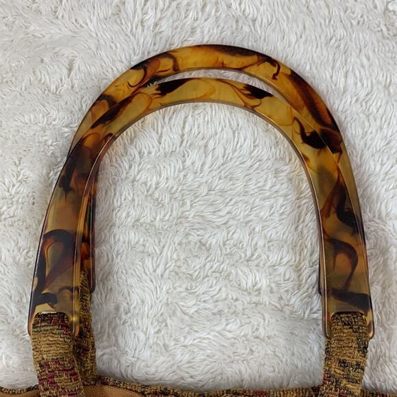 Handmade tan tapestry and plastic handle shoulder or handbag purse - Picture 5 of 9